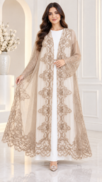 Shaadi Noir Floral Lace Abaya - AF1024