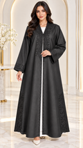 Midnight Paisley Embroidered Side-Slit Abaya - AF1025