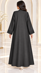Midnight Paisley Embroidered Side-Slit Abaya - AF1025