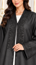 Midnight Paisley Embroidered Side-Slit Abaya - AF1025