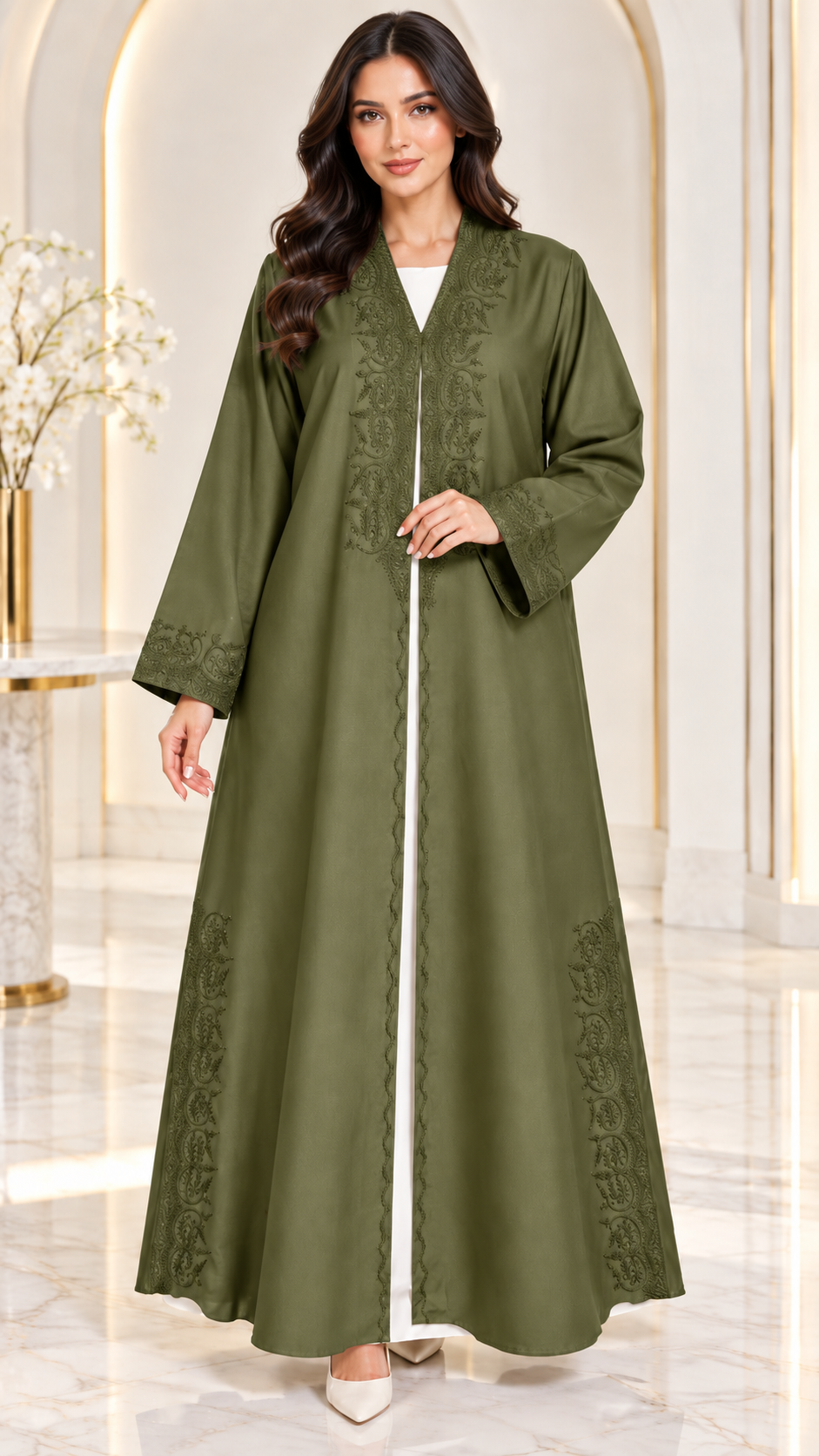 Midnight Paisley Embroidered Side-Slit Abaya - AF1025
