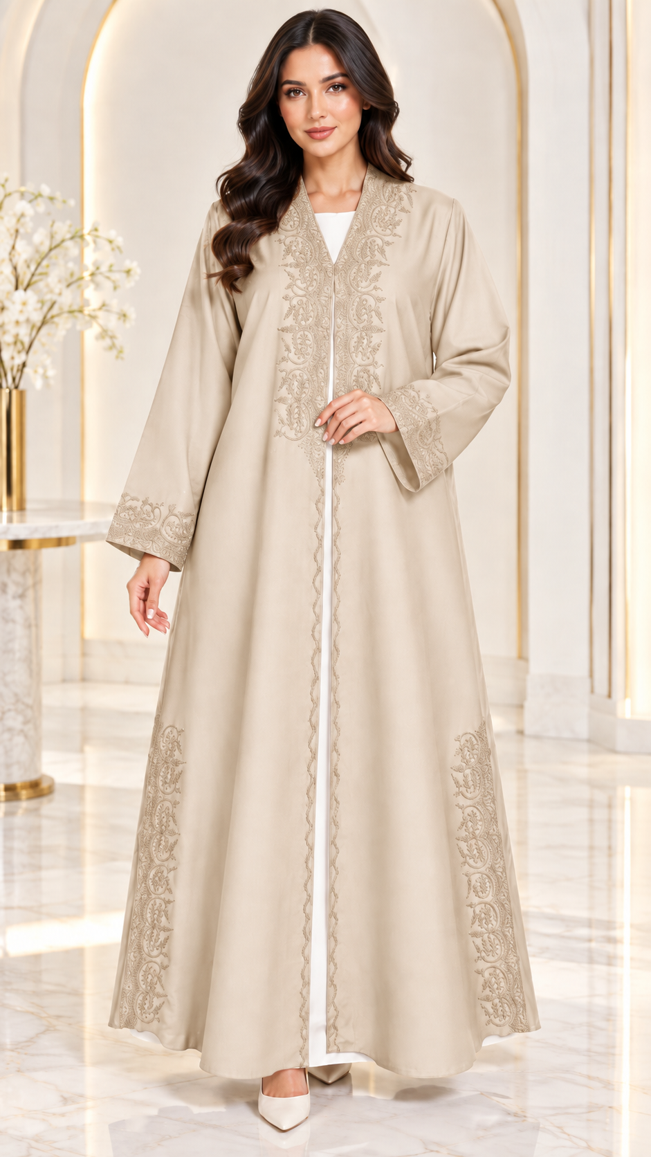 Midnight Paisley Embroidered Side-Slit Abaya - AF1025