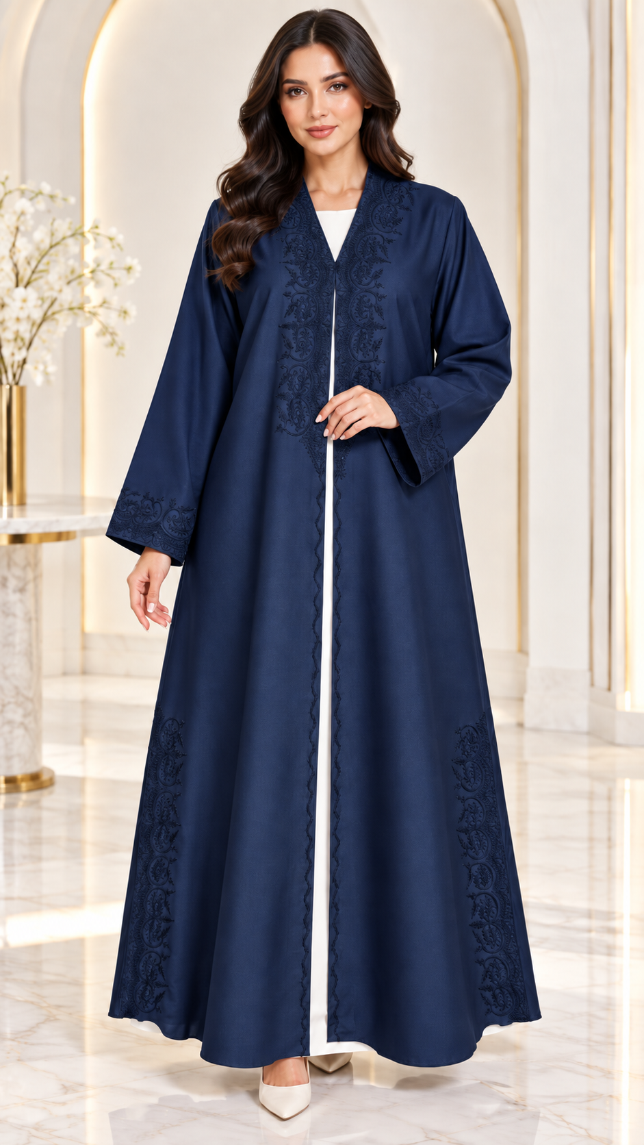 Midnight Paisley Embroidered Side-Slit Abaya - AF1025