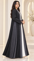 Elegant Flared Open Abaya | Nida PEB with Dantel & Lace | Premium Abaya UAE | AF1008