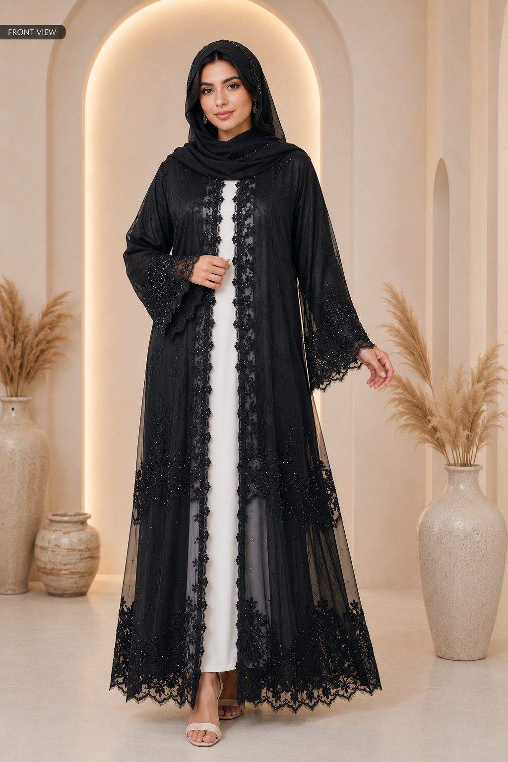 Black Luxury Abaya with Stone Works