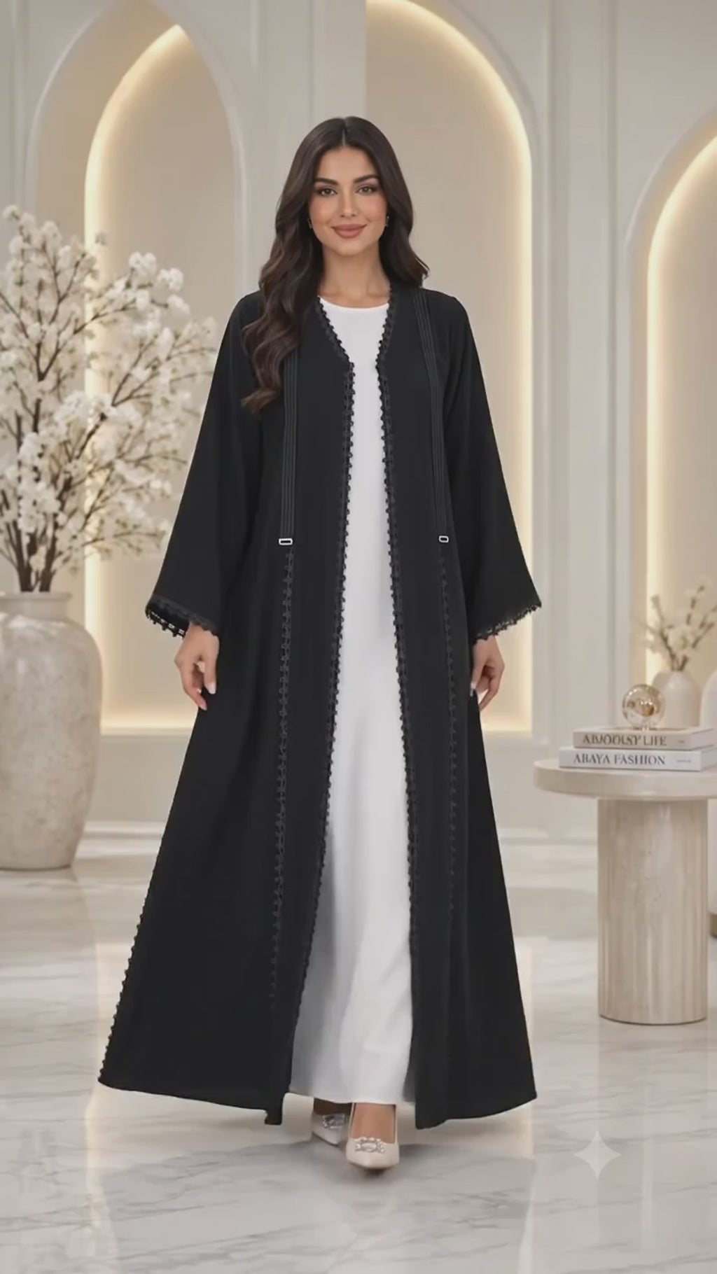 Loop Trim Open Abaya | Nida Fabric | Everyday Modest Fashion UAE | AF1006