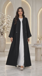 Loop Trim Open Abaya | Nida Fabric | Everyday Modest Fashion UAE | AF1006