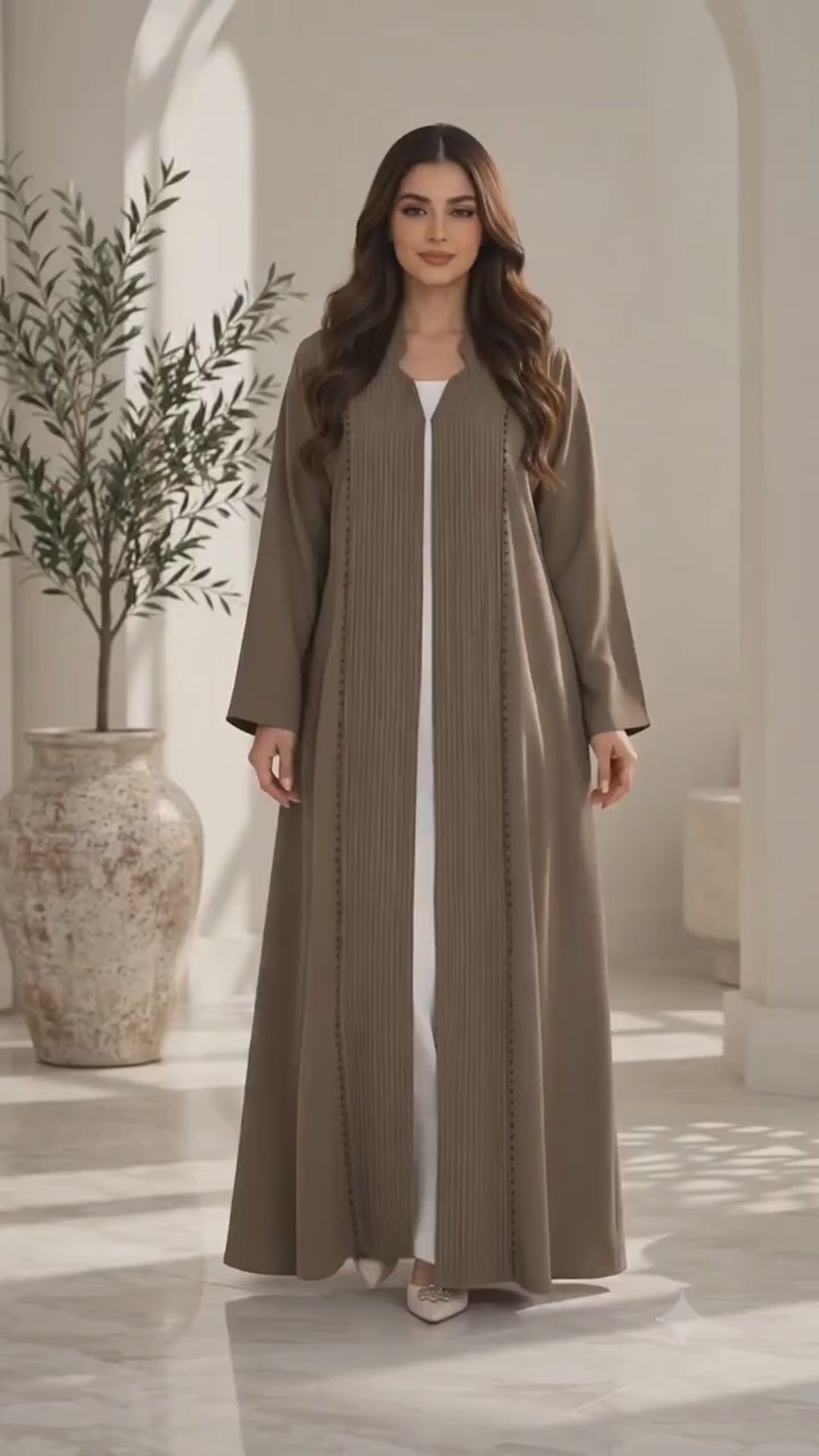 Embellished Front Panel Open Abaya | Bead Detail | Modest Fashion UAE | AF1001