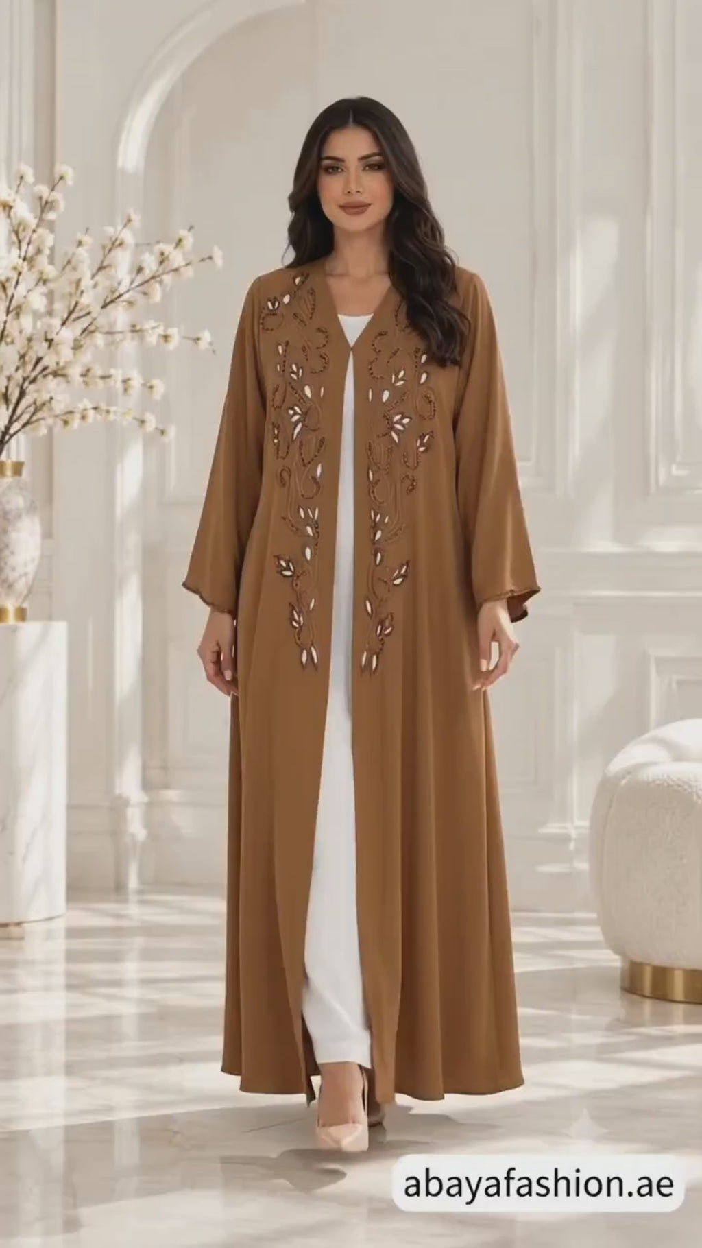 Leaf and Scroll Embellished Ela Open Abaya - AF1060 - Video