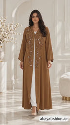 Leaf and Scroll Embellished Ela Open Abaya - AF1060 - Video