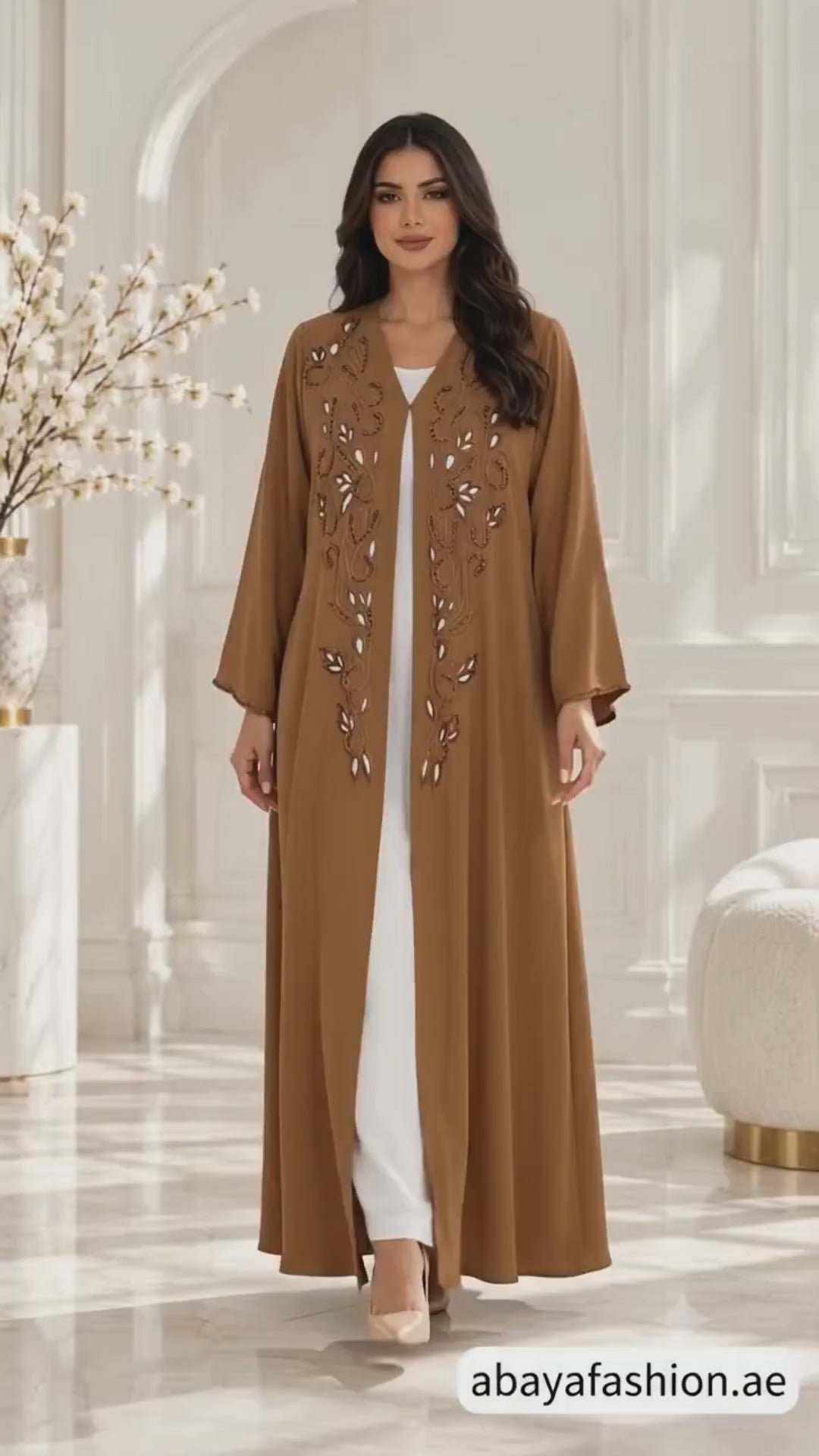 Leaf and Scroll Embellished Ela Open Abaya - AF1060 - Video