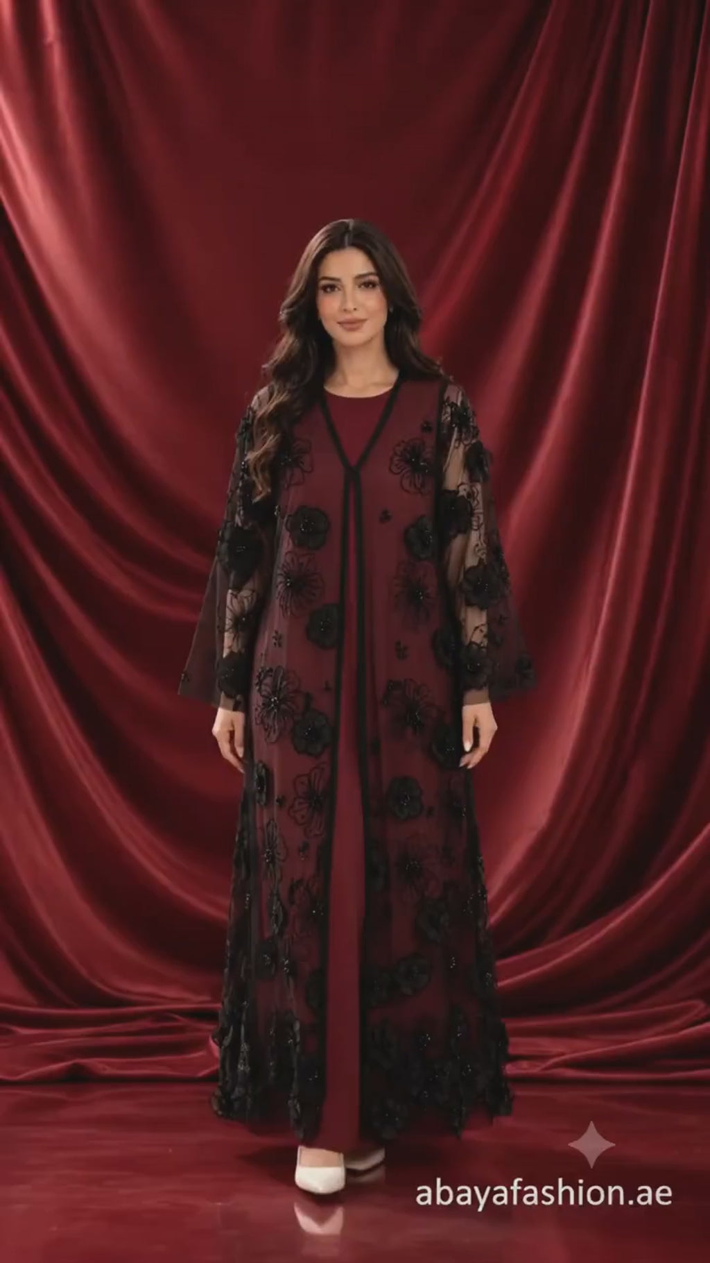 Organza Floral Beaded Sheer Black Open Abaya - AF1056 - Video