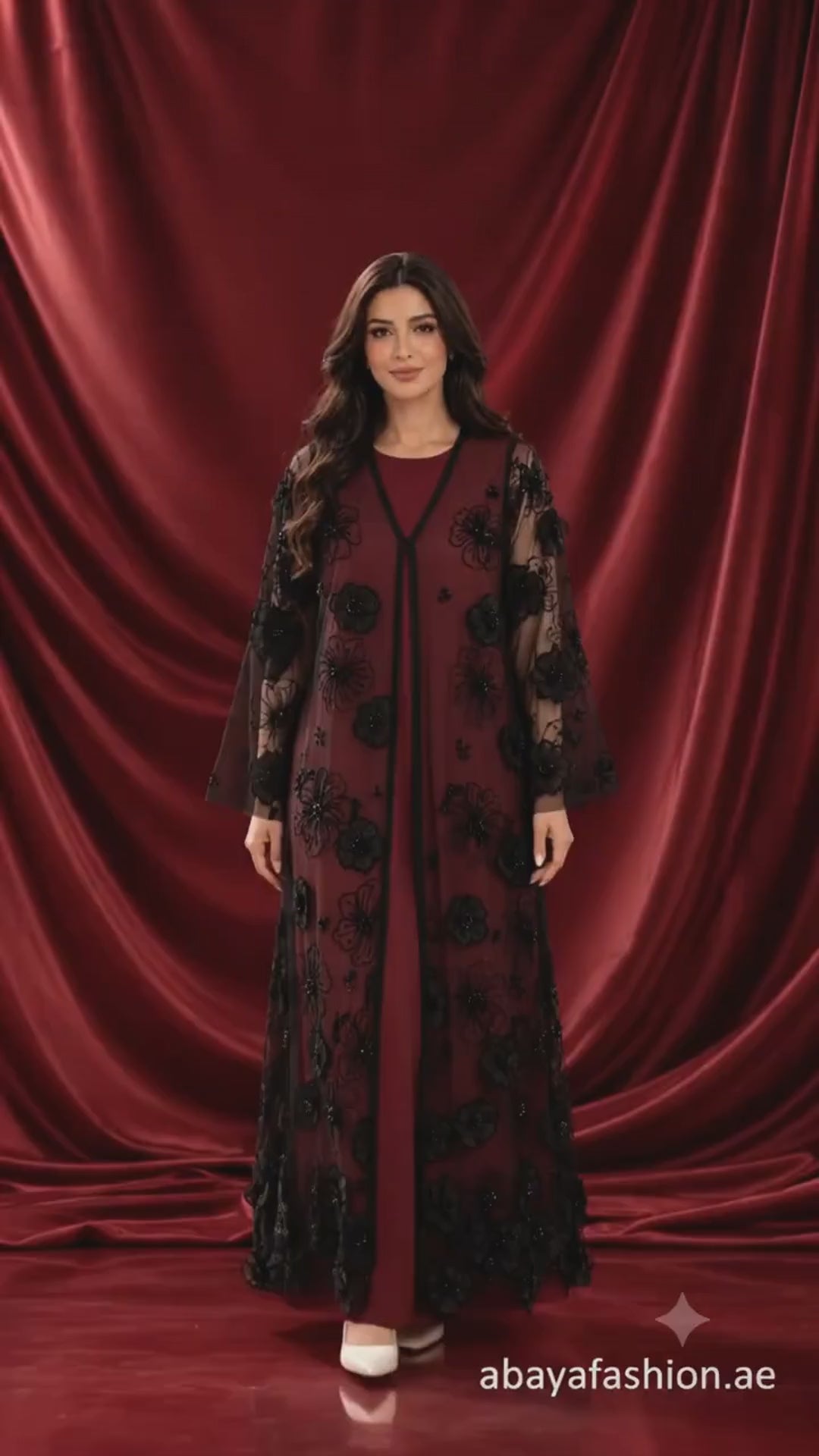 Organza Floral Beaded Sheer Black Open Abaya - AF1056 - Video