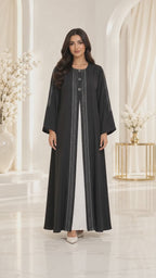 Decorative Button Trim Open Abaya - AF1065 - Video