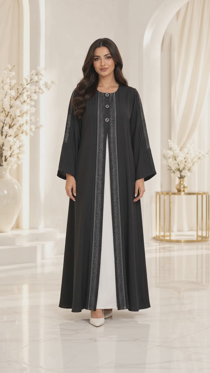 Decorative Button Trim Open Abaya - AF1065 - Video