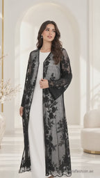 Shaadi Noir Floral Lace Abaya - AF1023