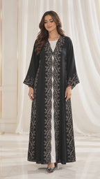 Floral Lattice Border Open Abaya - AF1064 - Video