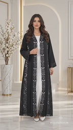 Royal Floral Cutwork Stone Abaya - AF1020