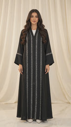 Silver Geometric Stripe Open Abaya - AF1067 - Video