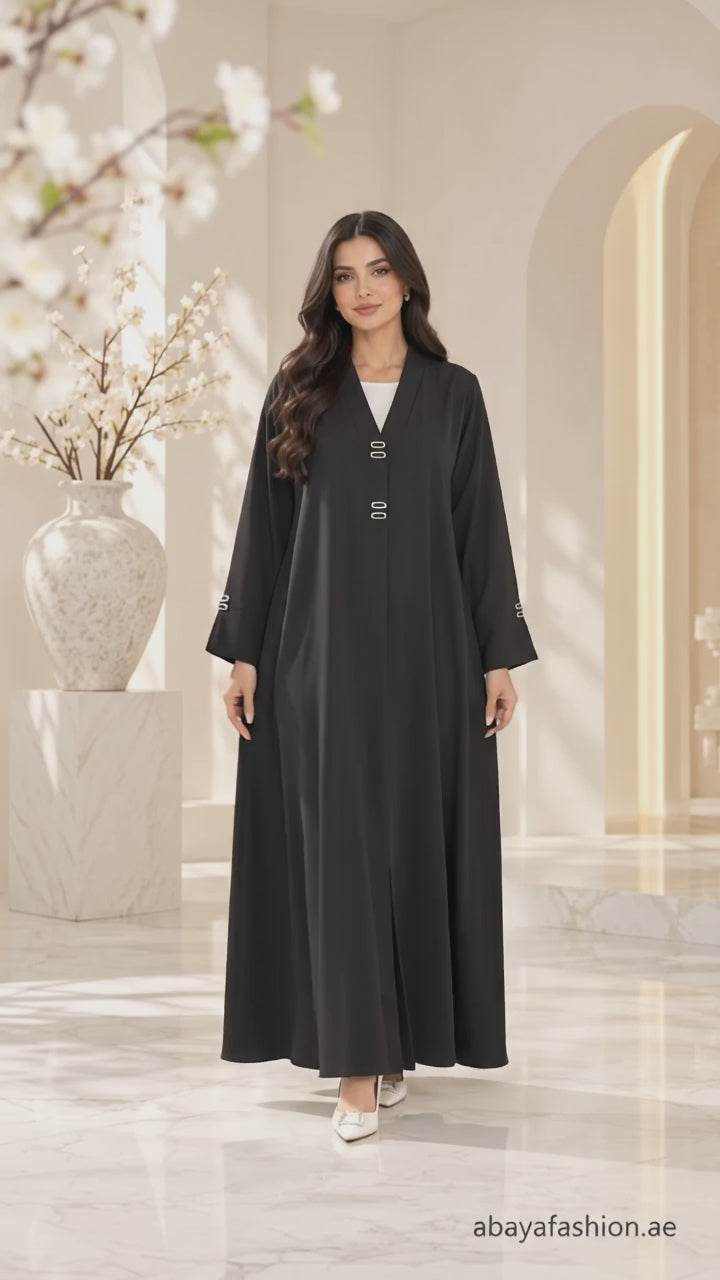 Minimal Logo Detail Black Nida Open Abaya - AF1048 - Video