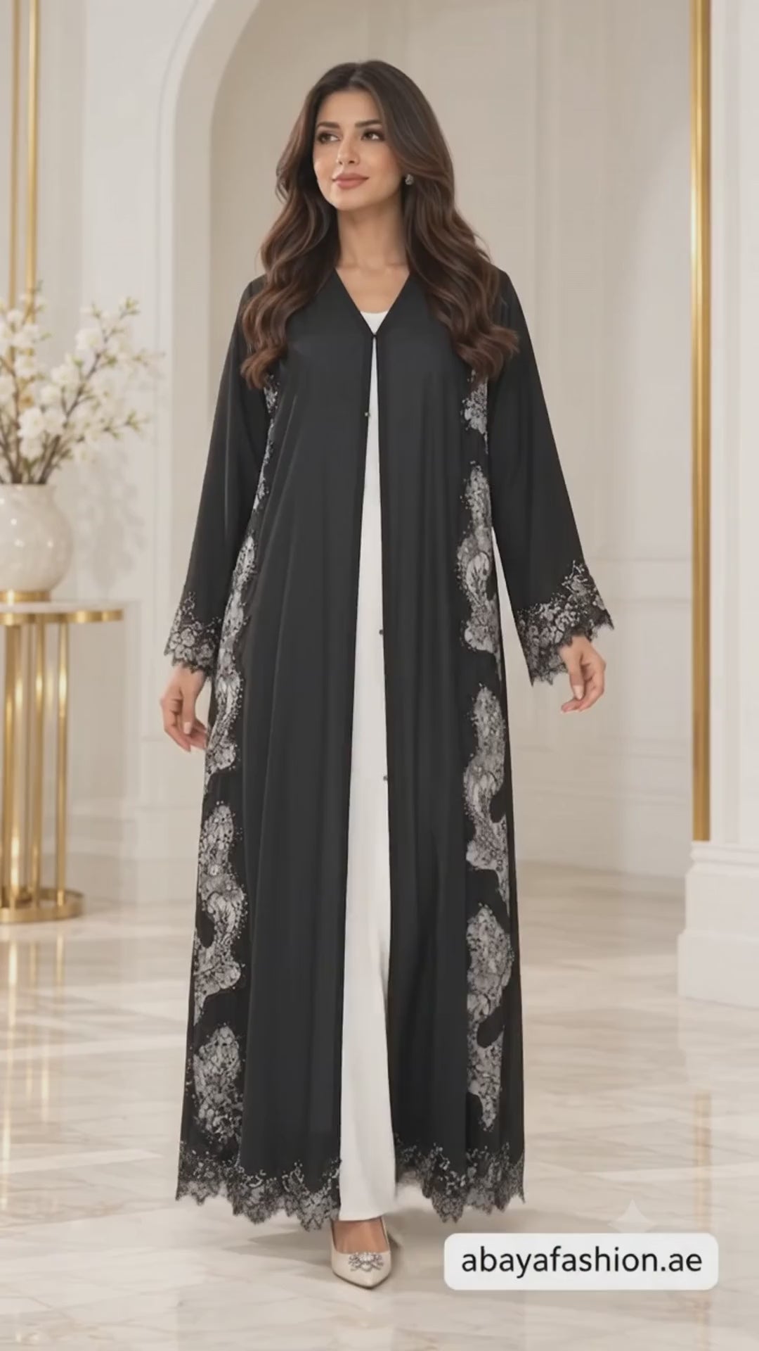 Wavy Floral Joree Dantel Open Abaya - AF1053 - Video