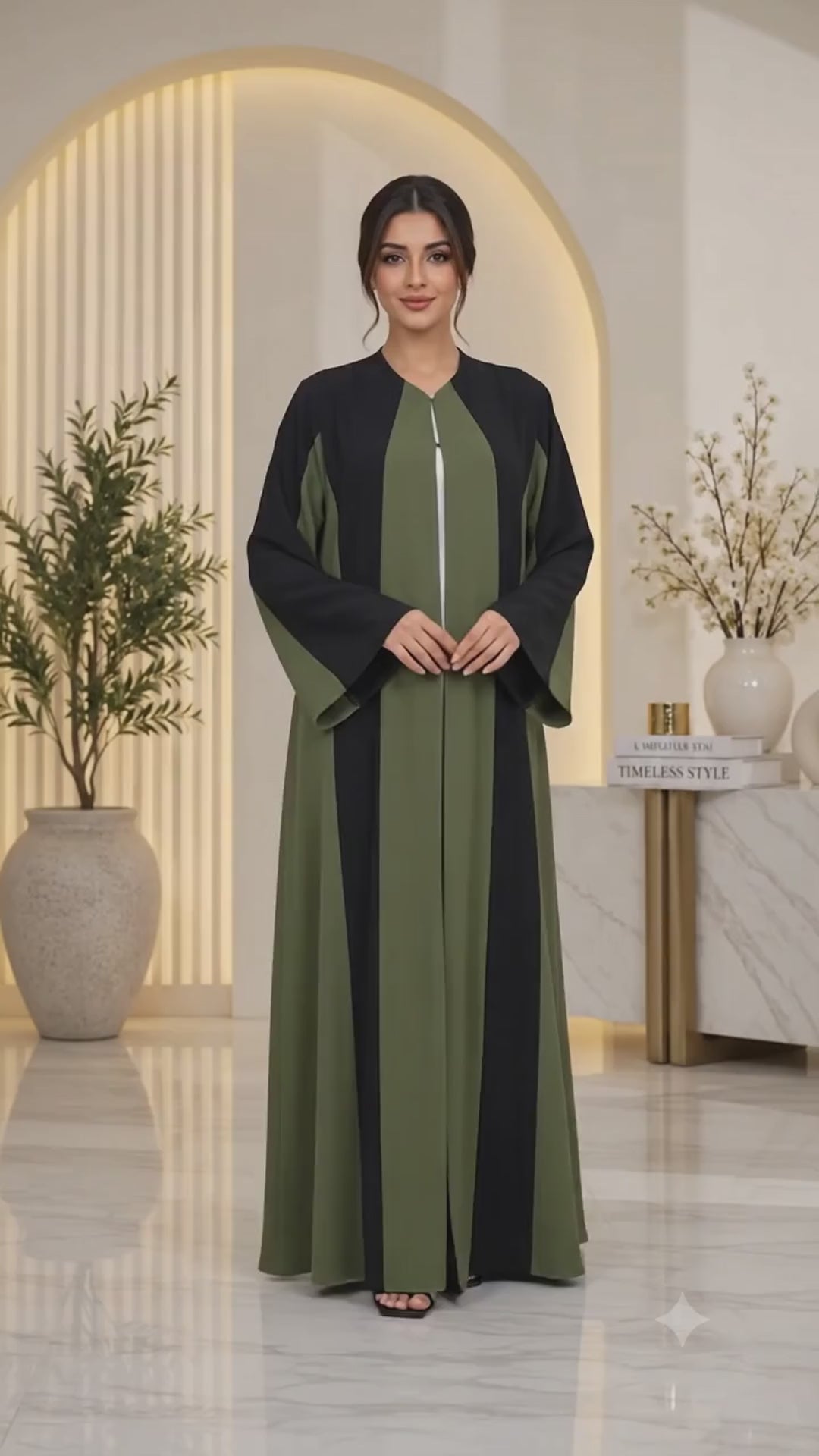 Two-Tone Colorblock Open Abaya | Contrast Panel | Contemporary Modest Fashion UAE | AF1007
