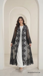 Shaadi Noir Floral Lace Abaya - AF1024