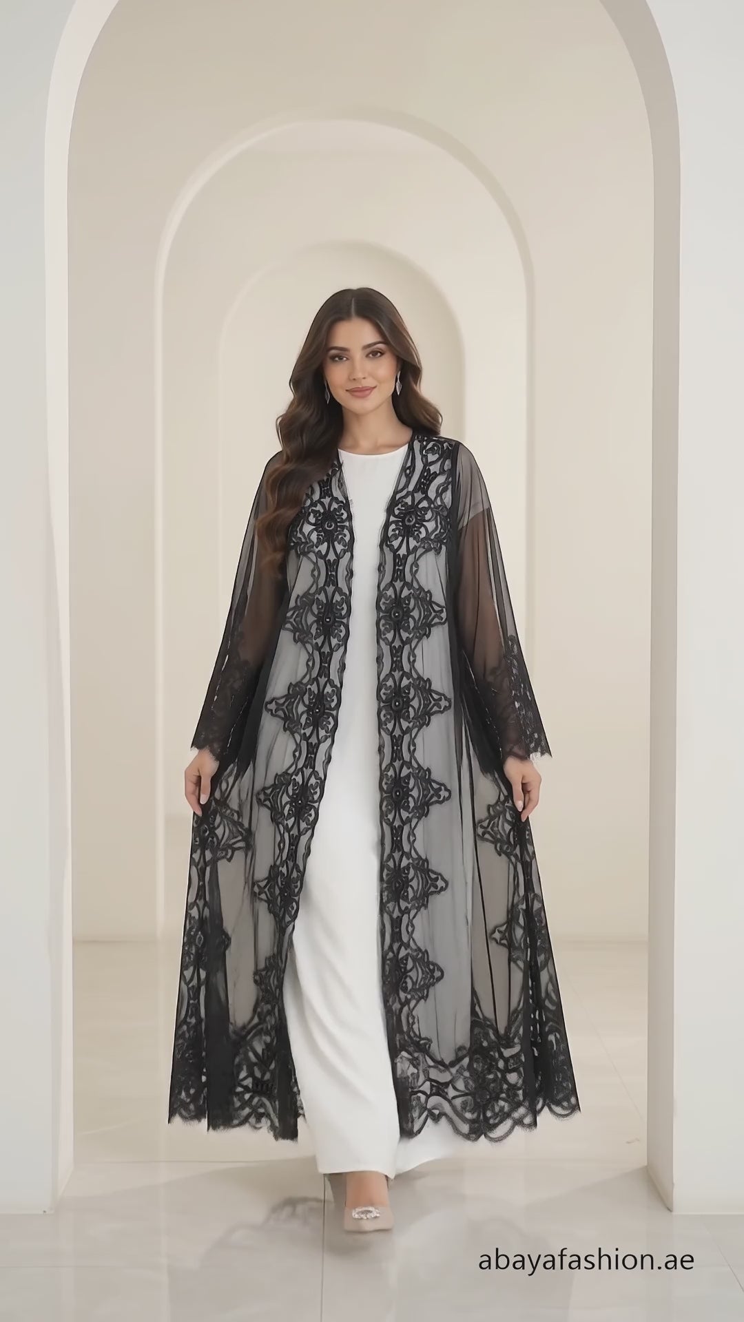 Shaadi Noir Floral Lace Abaya - AF1024