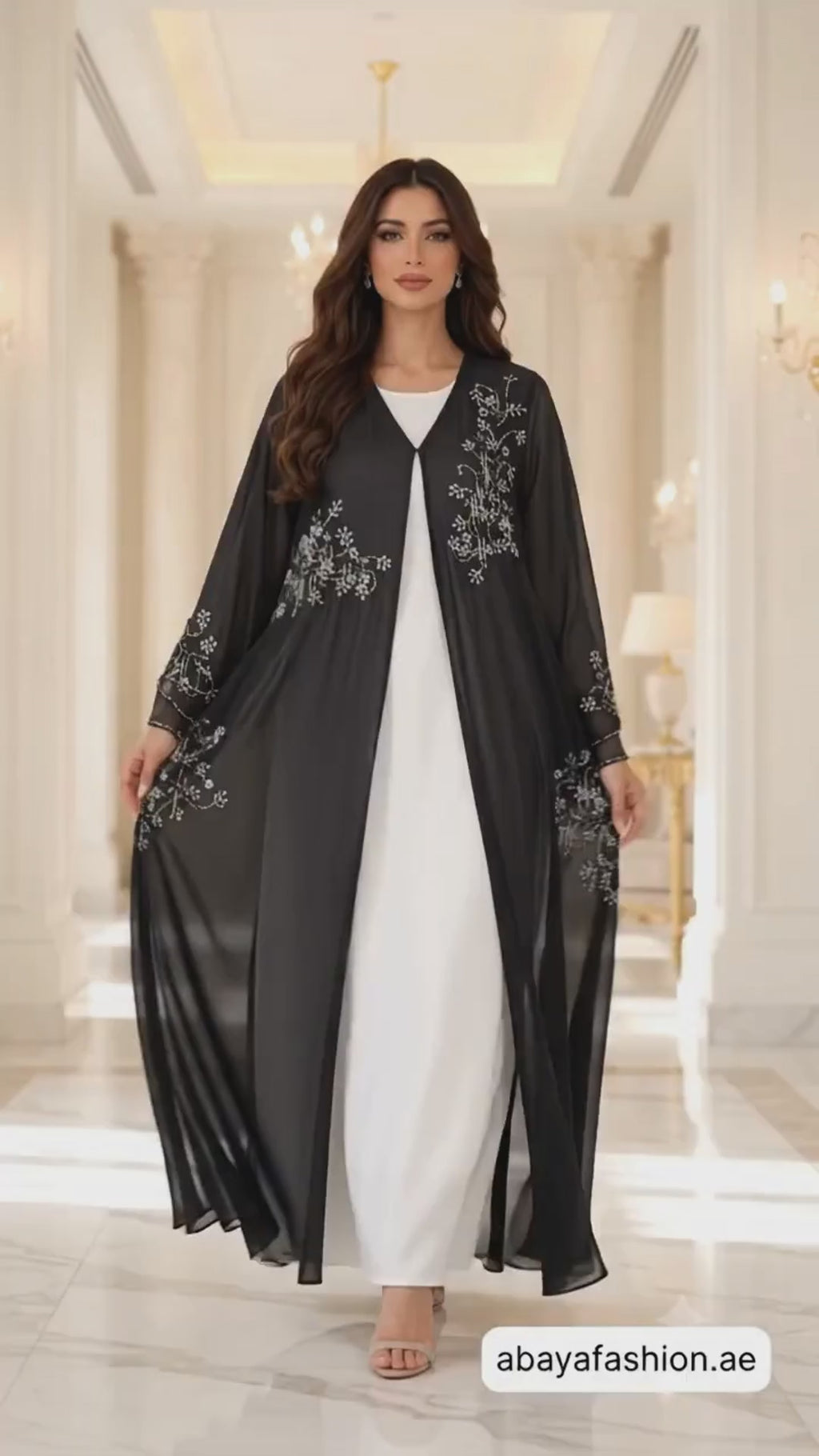 Delicate Floral Beaded Shiphon Open Abaya - AF1059 - Video