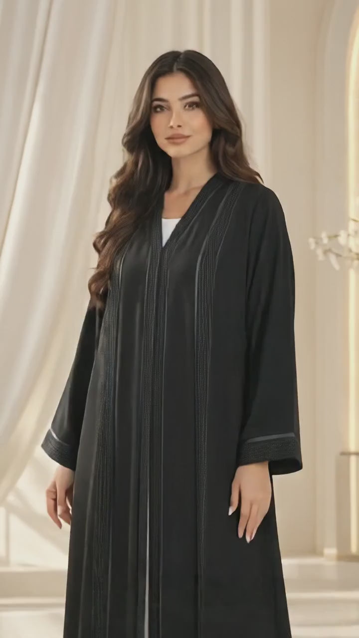 Vertical Line Detail Open Abaya - AF1066 - Video