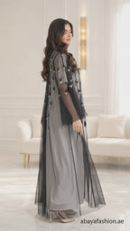 Pearl Cluster Pranchi Sheer Black Open Abaya - AF1044 - Video