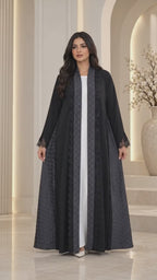Elegant Flared Open Abaya | Nida PEB with Dantel & Lace | Premium Abaya UAE | AF1008